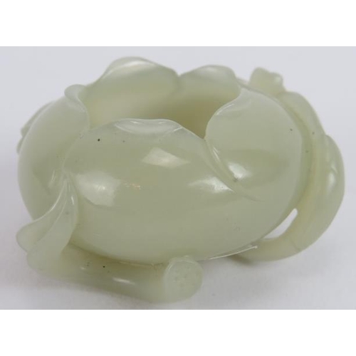 212 - A Chinese carved celadon Jade brush washer, of intricate organic naturalistic form, with leaf and fl... 