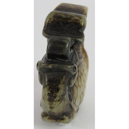 217 - A Chinese carved pale celadon and black Jade model depicting a bat on a turtle, Ming style but likel... 