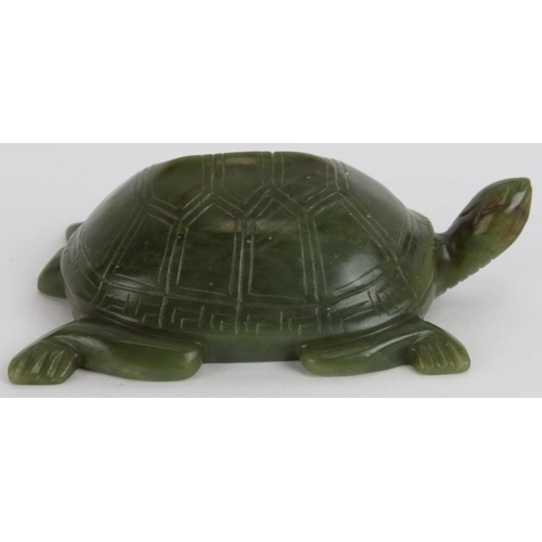 221 - A Chinese carved spinach Jade turtle, Ming style but likely Qing, 10cm long x 4cm high.
Provenance: ... 