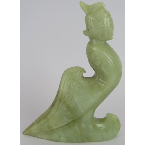 233 - A Chinese carved pale celadon Jade mythical figure/hook, Ming style but likely Qing, 13cm high.
Prov... 