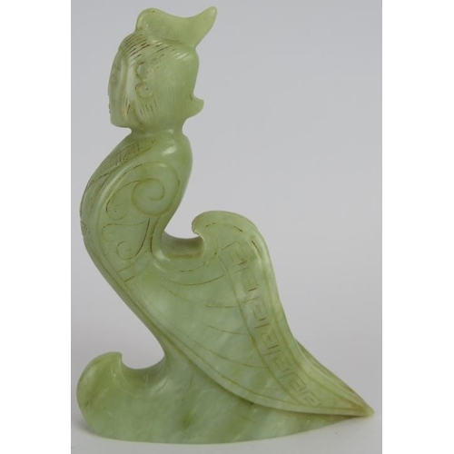 233 - A Chinese carved pale celadon Jade mythical figure/hook, Ming style but likely Qing, 13cm high.
Prov... 