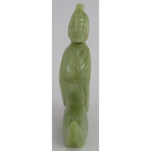 233 - A Chinese carved pale celadon Jade mythical figure/hook, Ming style but likely Qing, 13cm high.
Prov... 