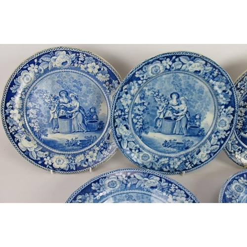 24 - Four early 19th century plates by Liverpool Herculaneum pottery with transfer printed 'Hop pickers' ... 