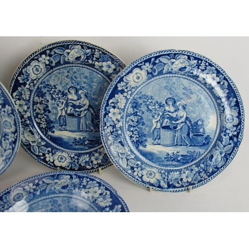 24 - Four early 19th century plates by Liverpool Herculaneum pottery with transfer printed 'Hop pickers' ... 