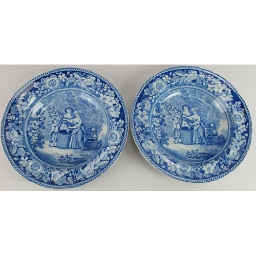 24 - Four early 19th century plates by Liverpool Herculaneum pottery with transfer printed 'Hop pickers' ... 