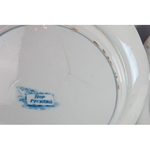 24 - Four early 19th century plates by Liverpool Herculaneum pottery with transfer printed 'Hop pickers' ... 