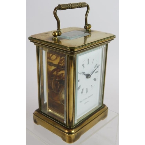 246 - A Matthew Norman brass cased 8 day carriage clock. Overall height:14cm.
Condition report: untested.