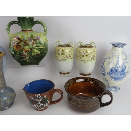 270 - A mixed lot of ceramics including Royal Copenhagen, Bretby, Slipware,  H & S and Bourne & Leigh. (11... 