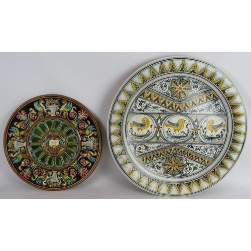 274 - An Italian Majolica platter, A large Cantagalli style charger and three Eastern dishes. Largest: 44c... 