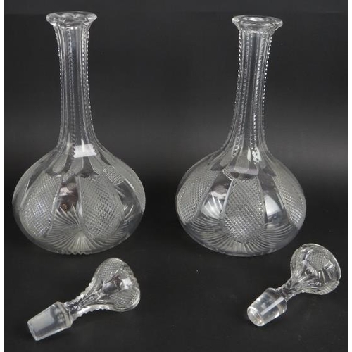 288 - A pair of late 19th century decanters with diamond cut petal panels and stoppers plus two contempora... 