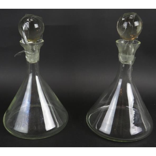 288 - A pair of late 19th century decanters with diamond cut petal panels and stoppers plus two contempora... 