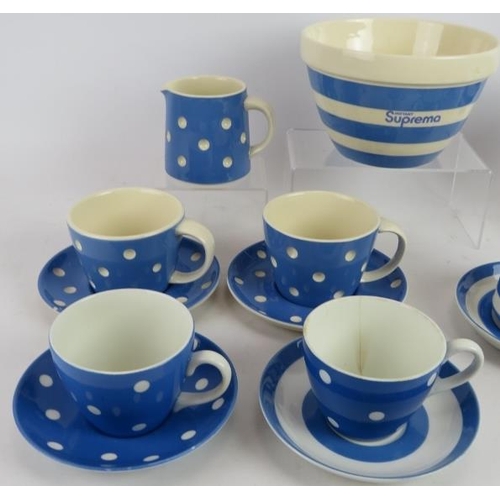 294 - Eight pieces of Judith Onions designed blue Cornish ware including egg cups, lipped bowl and cups & ... 