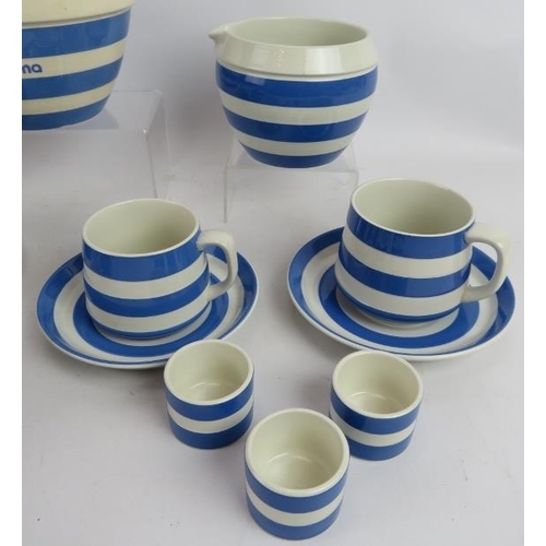 294 - Eight pieces of Judith Onions designed blue Cornish ware including egg cups, lipped bowl and cups & ... 