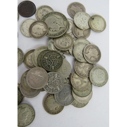 299 - A quantity of British silver coinage, all pre 1947, including threepence pieces, sixpences and shill... 