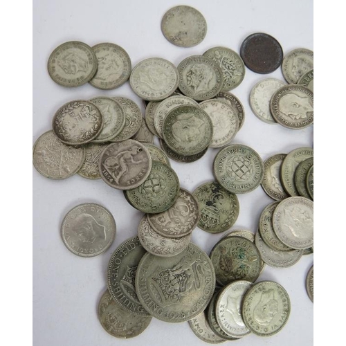 299 - A quantity of British silver coinage, all pre 1947, including threepence pieces, sixpences and shill... 