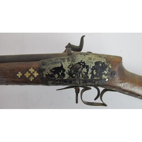 3 - An antique Afghan percussion cap Jezail rifle with mother of pearl inlaid stock. Overall length 162c... 