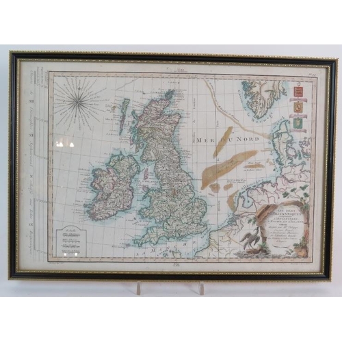 40 - An early French map of the British Isles by E A Philippe De Pretot, C1770. Hand Coloured, Framed and... 