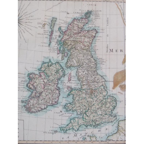 40 - An early French map of the British Isles by E A Philippe De Pretot, C1770. Hand Coloured, Framed and... 