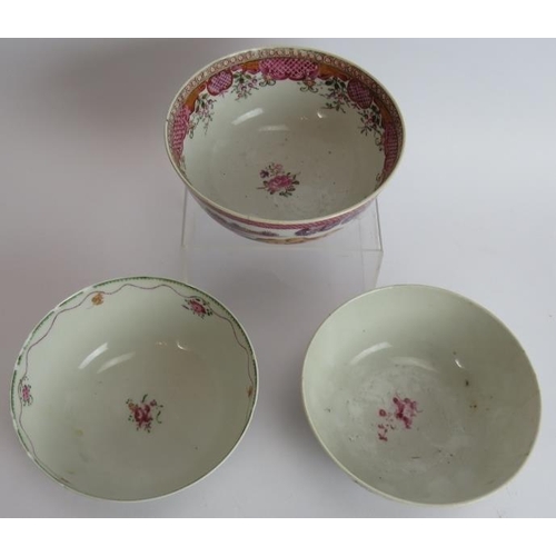 47 - Three antique Chinese porcelain bowls and four plates. Variously decorated 18th/19th century. Larges... 