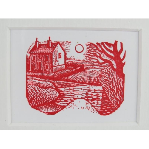 517 - Eric Ravilious (British, 1903-1942) - Two red/white woodcut prints, approx 4cm x 5cm and 4cm x 4cm, ... 