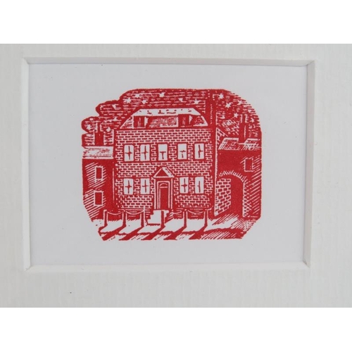 517 - Eric Ravilious (British, 1903-1942) - Two red/white woodcut prints, approx 4cm x 5cm and 4cm x 4cm, ... 