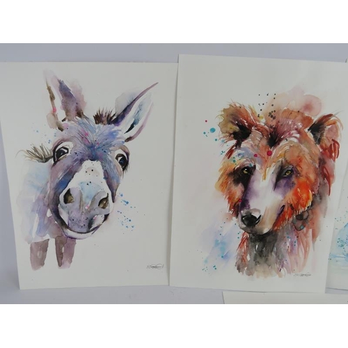 518 - Elle Smith (Contemporary) - Seven original watercolours depicting animals and birds, all signed and ... 