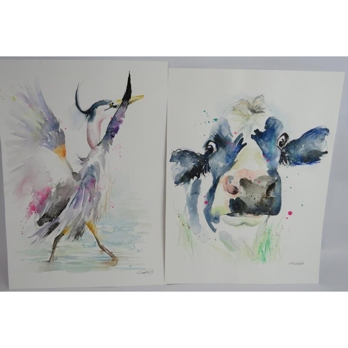 518 - Elle Smith (Contemporary) - Seven original watercolours depicting animals and birds, all signed and ... 