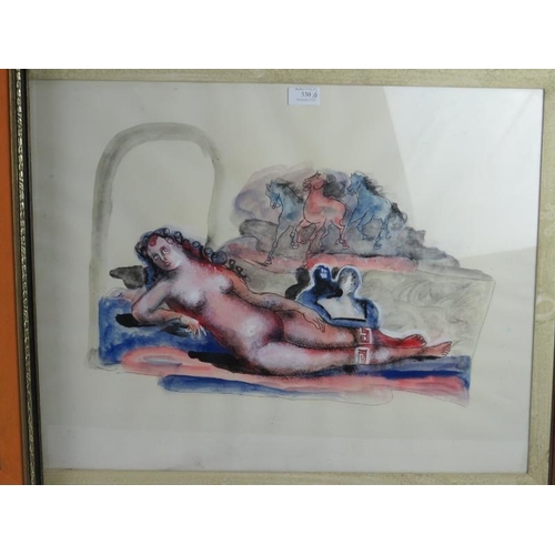 530 - Vilmo Gibello (Italian, 1916-2013) - 'Reclining female nude', watercolour, signed and dated verso (1... 