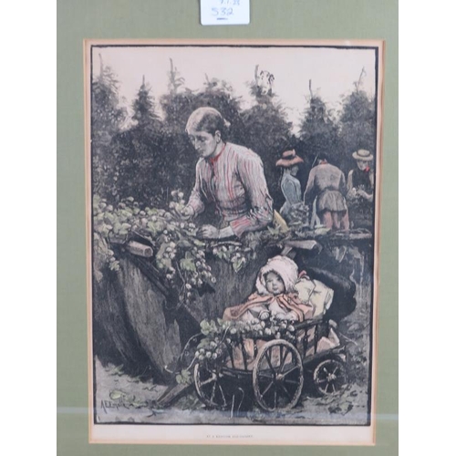 532 - OF KENTIST INTEREST: Four antique Hop Pickers prints, all framed, the 