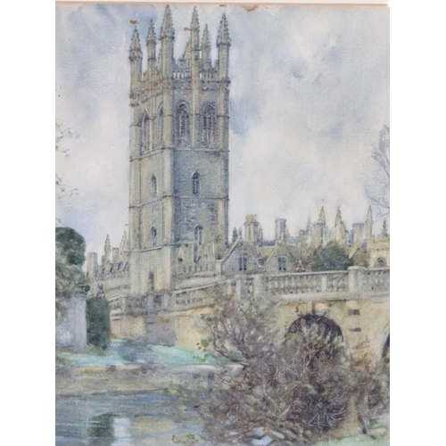 540 - George F. Nicholls (1885-1937) - 'Magdalen College, Oxford', watercolour, signed, label verso, 28cm ... 