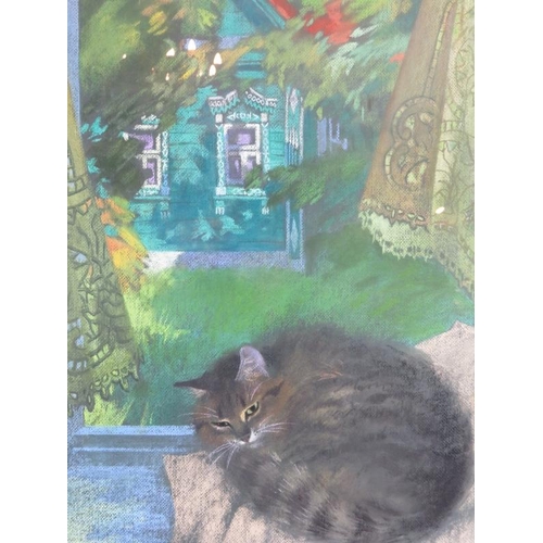 548 - Maria Afanasieva (contemporary) - 'Cat', pastel, signed, 62cm x 43cm, framed.
Condition report: No i... 