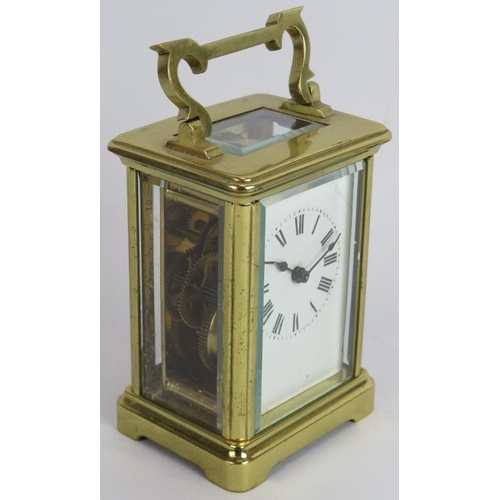 55 - A brass cased 8 day carriage clock with enamel dial. Overall height: 15cm . No key.
Condition report... 