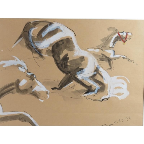 554 - Thierry Faure (French, b.1944) - 'Horseman in French Street', watercolour and black ink, signed and ... 