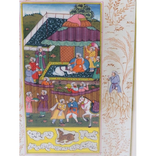 560 - Indian School - 'Dignitary and attendants within opulent surroundings', gouache, 21cm x 13cm, framed... 