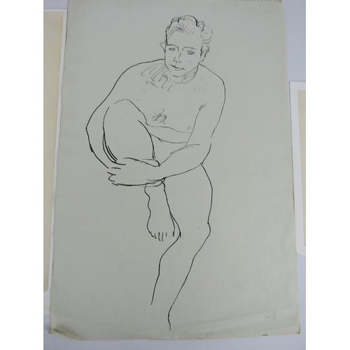 564 - Edward Wolfe RA (British, 1897-1982) - Three signed sketches on paper, 'Male nude', ink, 45cm x 30cm... 