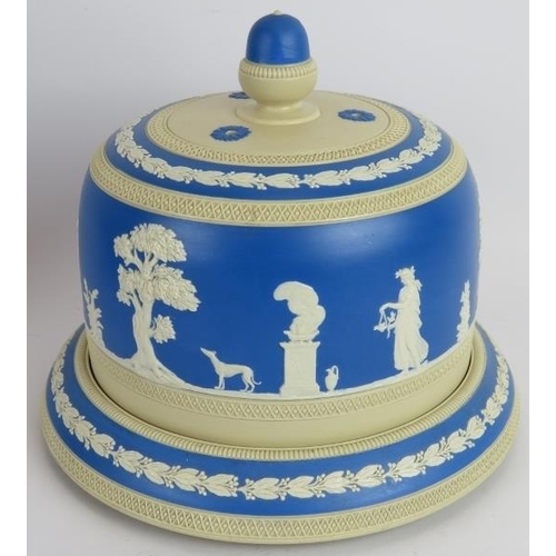 57 - A Copeland blue painted stoneware cheese bell in Jasperware style and a similar Columbus 400th anniv... 