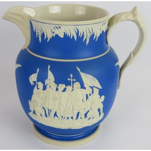 57 - A Copeland blue painted stoneware cheese bell in Jasperware style and a similar Columbus 400th anniv... 