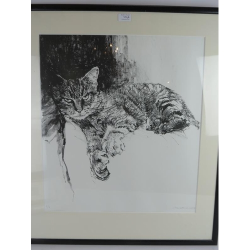 571 - An indistinctly pencil signed limited edition print of a cat, 5/8, 2007. An indistinctly pencil sign... 