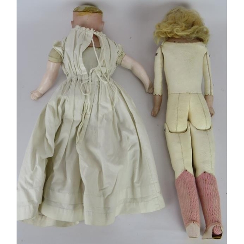 65 - Two antique Armande Marseille Bisque headed dolls. One leather bodied marked Flora Dora (50cm) and o... 