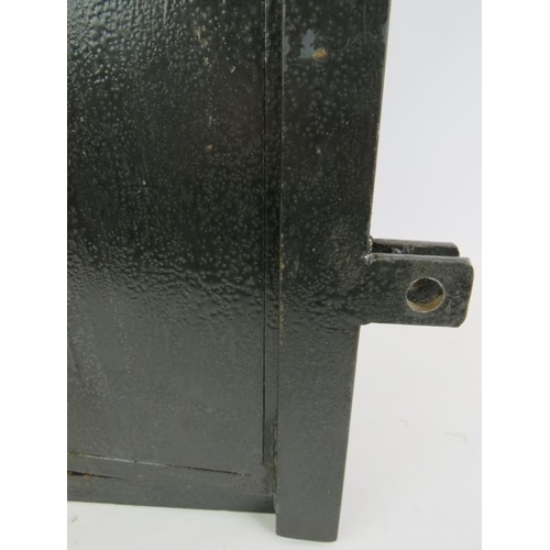 77 - A black steel shotgun cabinet with two hasp locks, 127cm x 17cm x 17cm.
Condition report: No issues.