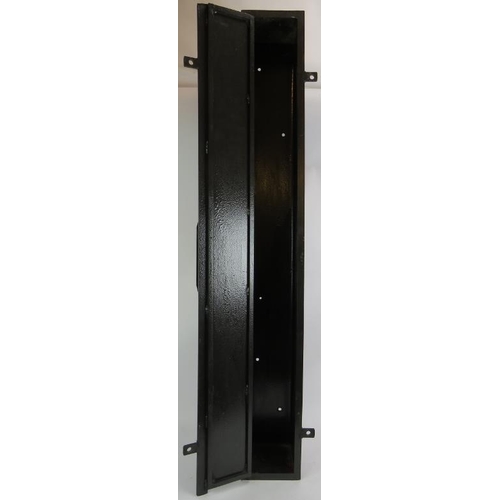 77 - A black steel shotgun cabinet with two hasp locks, 127cm x 17cm x 17cm.
Condition report: No issues.