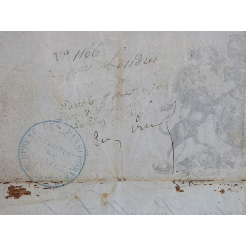 84 - A Victorian British passport for Lord Lyons, dated 1870, signed by Lyons and countersigned by Freder... 