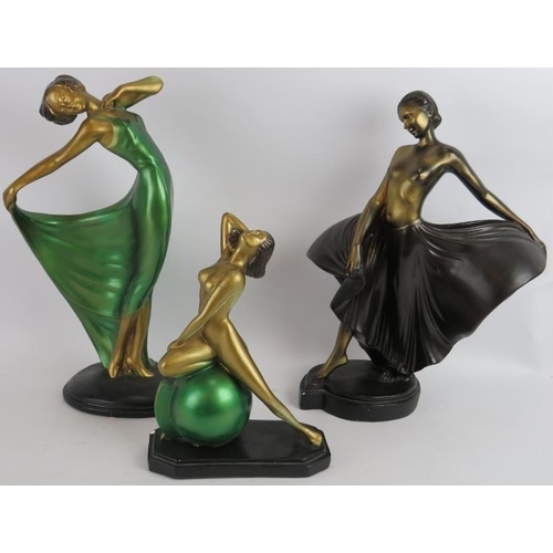 88 - Three Art Deco style plaster statues in the form of female dancers. Tallest: 41cm (3).
Condition rep... 