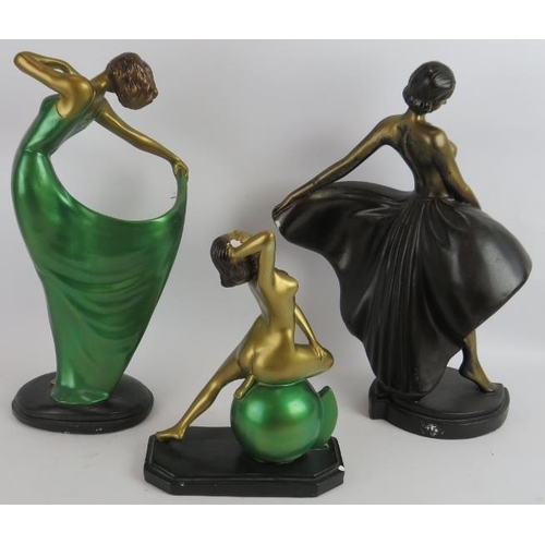 88 - Three Art Deco style plaster statues in the form of female dancers. Tallest: 41cm (3).
Condition rep... 