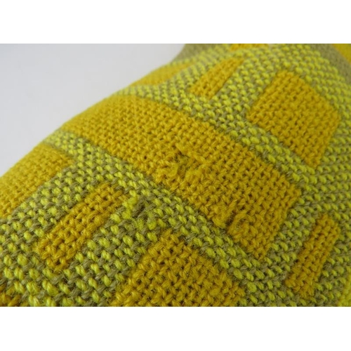 93 - A vintage Welsh wool blanket, mustard yellow with block repeat pattern. Size: 230cm x 260cm,
Conditi... 