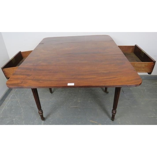 715 - A good William IV Cuban mahogany Pembroke table, with reeded edge and blind drawers to either side, ... 