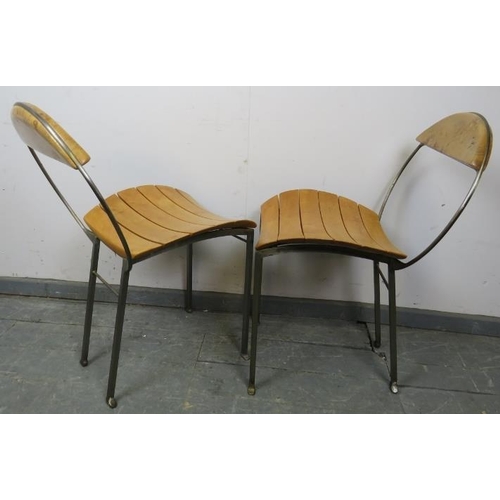 745 - A pair of contemporary Art Deco style maple side chairs by Francis Veillerot, with hoop backs and cu... 