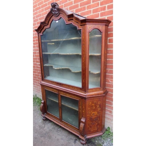 751 - A fine 18th/19th century Dutch marquetry walnut glazed display cabinet, featuring satinwood inlay de... 