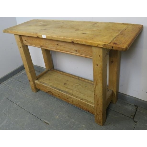 772 - A vintage pine two-tier butcher’s block, on square supports.
Condition report: No issues. 
H77cm W12... 