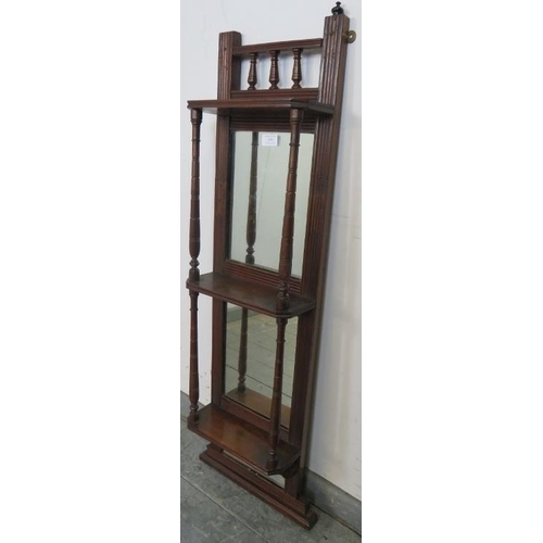 835 - An Edwardian mahogany mirror-back wall mounted shelf with turned uprights and spindles.
Condition re... 